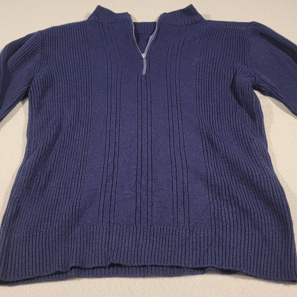Vintage Women's Sweater F.A.I. Quarter Zip Ribbed‎ Knit Blue Acrylic Size Large